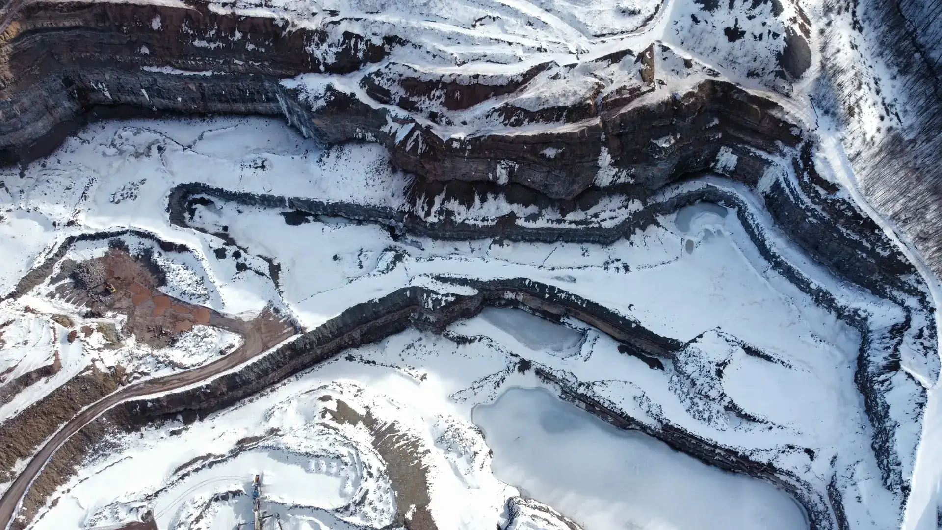Aerial view of the Kelly Mountain quarry in winter
